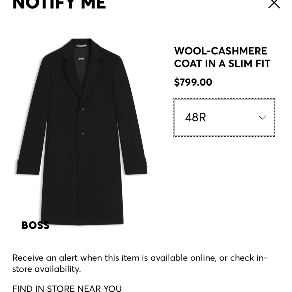 Boss Black Wool-Cashmere Pea Coat